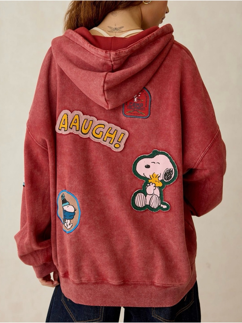 Peanuts UO Exclusive Dusty Patch Graphic Oversized Zip-Up Hoodie Sweatshirt XS